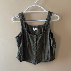 True Craft Olive Button-Up Crop Top